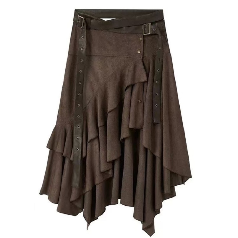 Jupe longue mi-longue marron pour femmes, Y2K Harajuku, mode de rue, Vintage, rétro, élégante, vêtements pour femmes, 2025