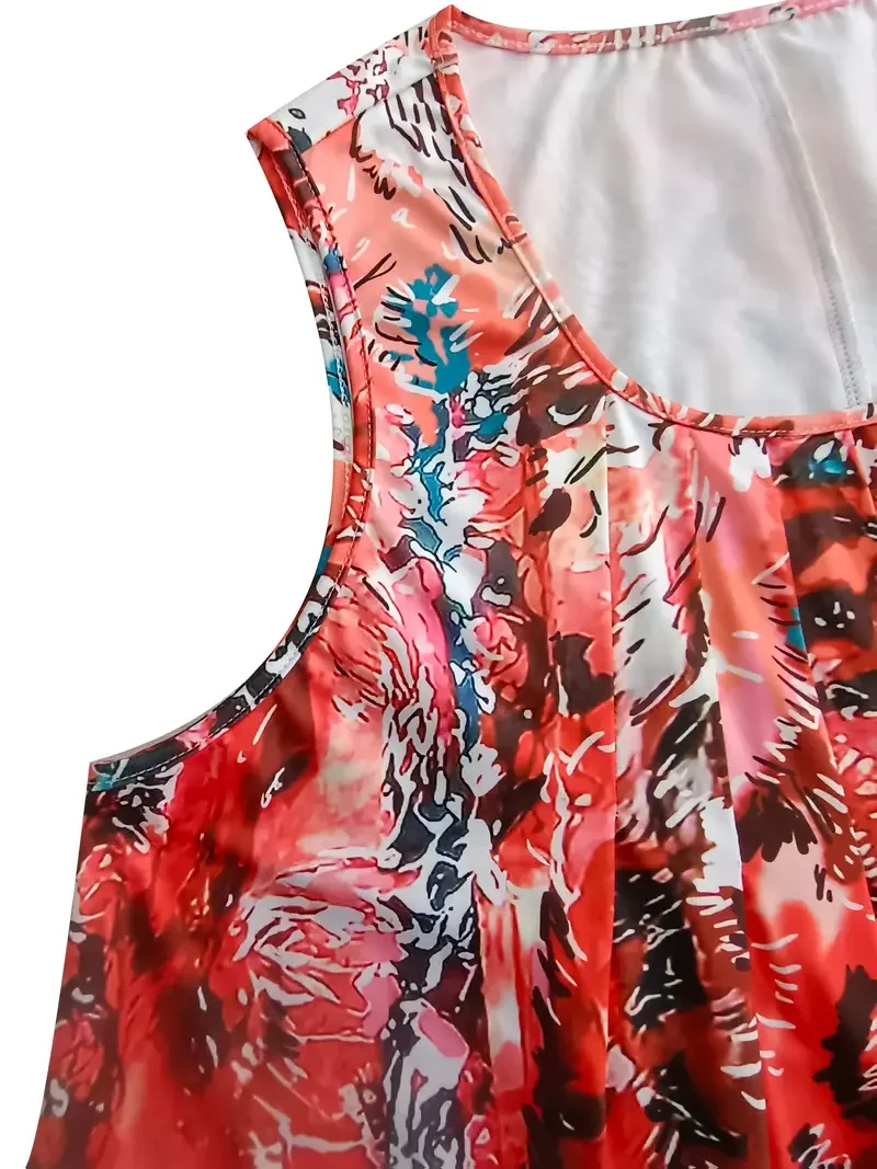 Grande taille 1XL-5XL été femmes mode imprimé fleuri Tropical décontracté Robe sans manches Robe d'été femme bohème Robe de plage Robe