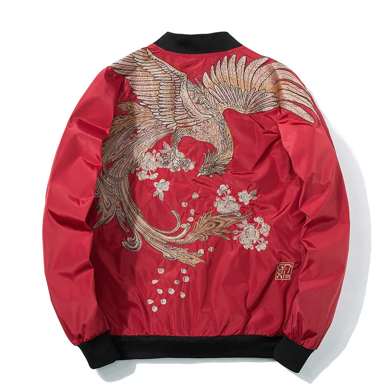 Veste de baseball brodée d'oiseaux pour hommes et femmes, blouson aviateur pilote, manteau décontracté pour jeunes couples, streetwear japonais, mode printemps
