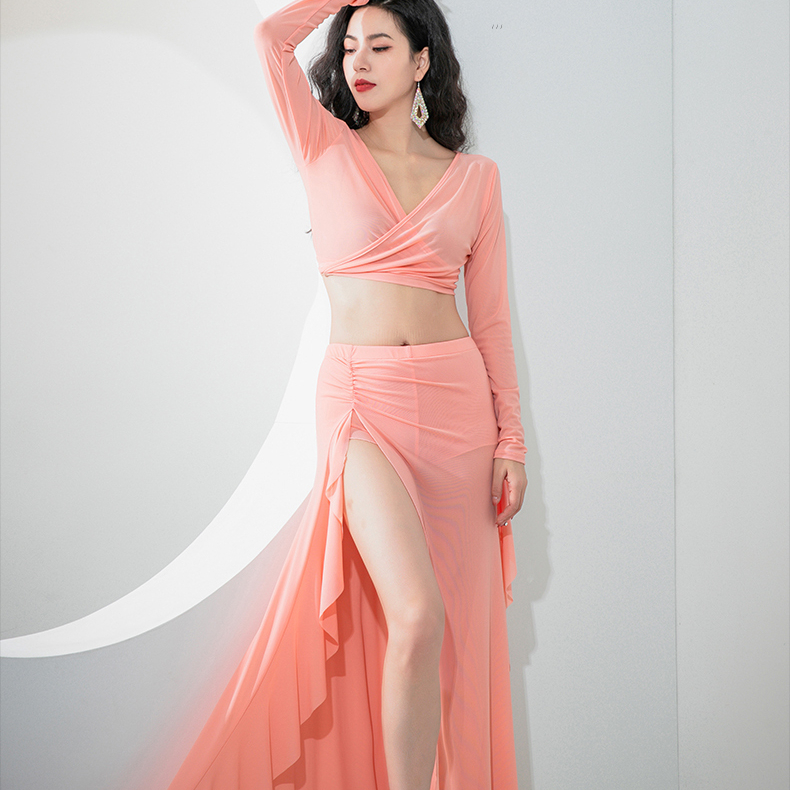 Costume de brevdu Ventre à Manches sulfpour Femme, Ensemble Haut et Jupe en Maille, Tenue Idéale pour s'Entraîner financièrement, Groupe de Vêtements, 2 Pièces