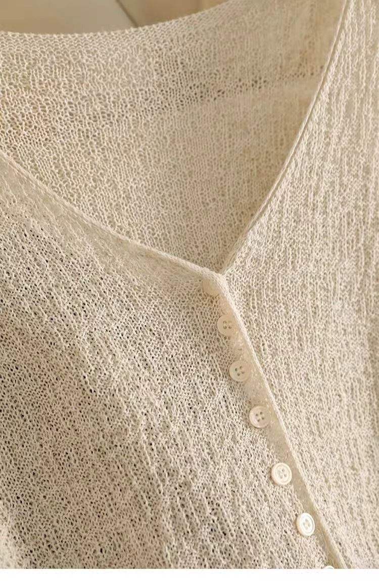Manteaux légers en maille pour femmes, vêtements ajourés à manches longues, couleur unie, col en V, cardigans décontractés pour l'été
