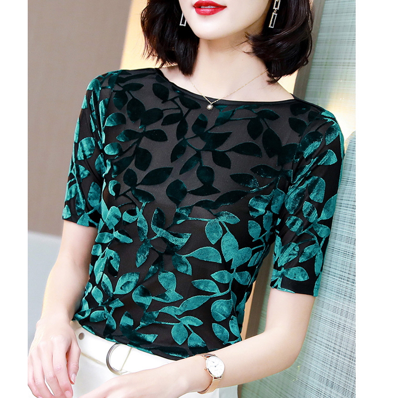 M-3XL manches courtes femmes chemise mode été hauts nouveau style Slash cou velours t-shirt
