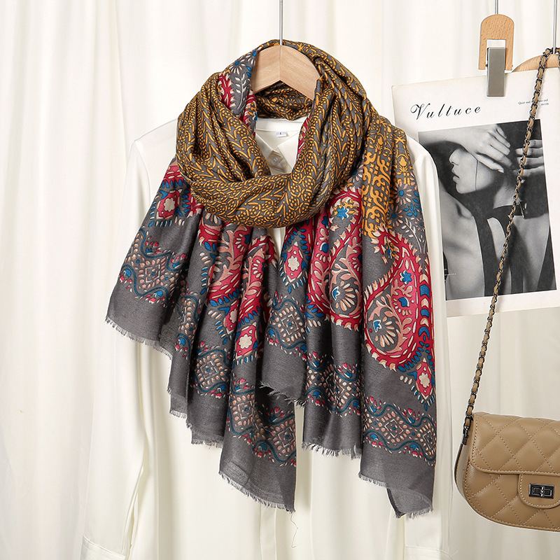 Châle en Viscose à franges florales Paisley aztèque pour femme, écharpe de haute qualité, étole Pashmina, Bufandas, Hijab musulman, 180x90Cm, hiver 2026