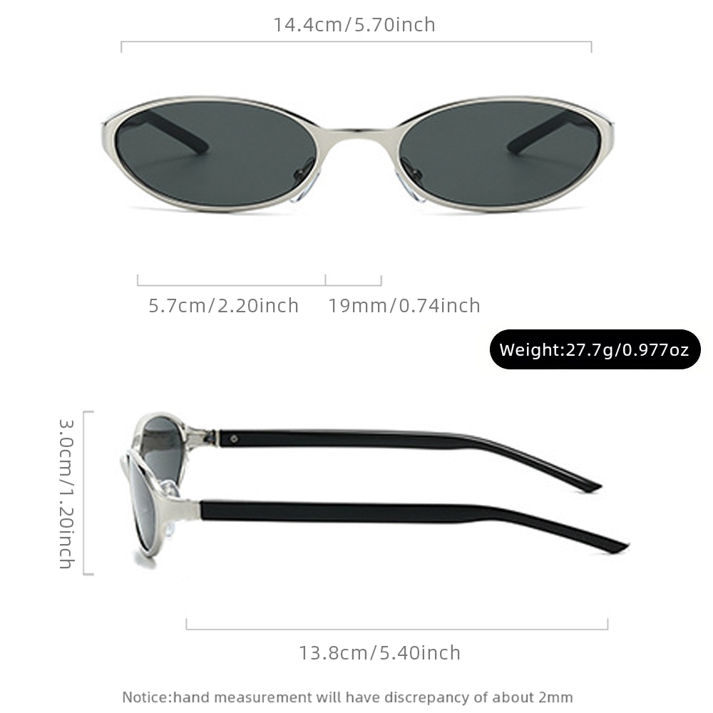Lunettes de soleil ovales vintage pour femmes et hommes, lunettes de soleil rétro années 90 Y2K avec petite monture en métal, lunettes tendance fines et étroites avec protection UV400