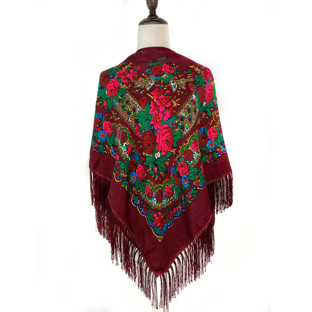 Écharpe carrée nationale russe pour femme, foulards ethniques College floraux rétro, châle bandeau, mouchoir en coton sergé, 120x120cm