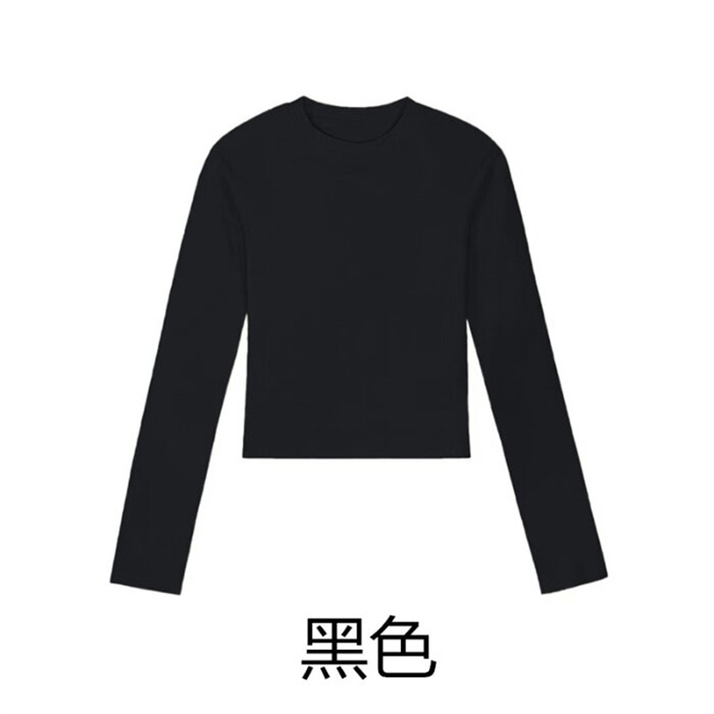 T-shirt basique en coton à col rond et manches longues pour femme, coupe courte sexy, ajustée et décontractée, Noir, Blanc, Collection Automne 2026