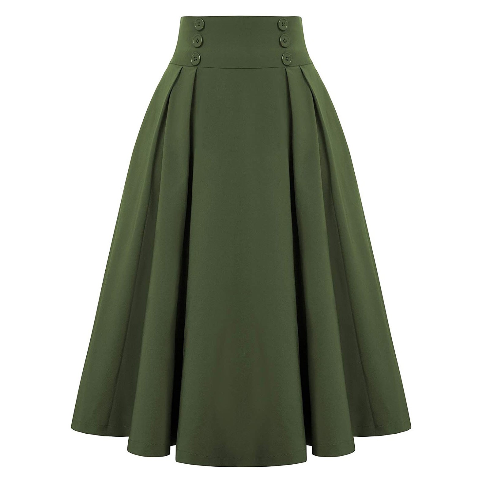 Jupe longue plissée évasée taille haute style rétro années 50 Hepburn pour femme, avec double rangée de boutons, coupe trapèze, élégante pour les soirées