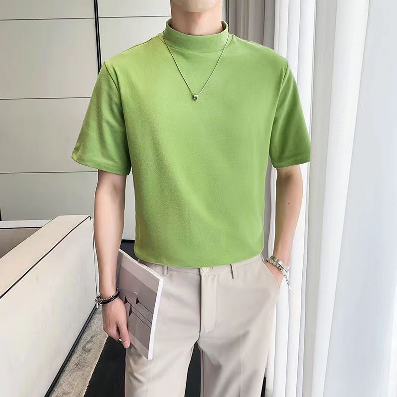 ChimFashion-T-Shirt à Manches Courtes pour Homme, Vêtement à Col Mi-Haut, Solide, Respirant, Slim, Simple, Décontracté, Polyvalent, Collection Été