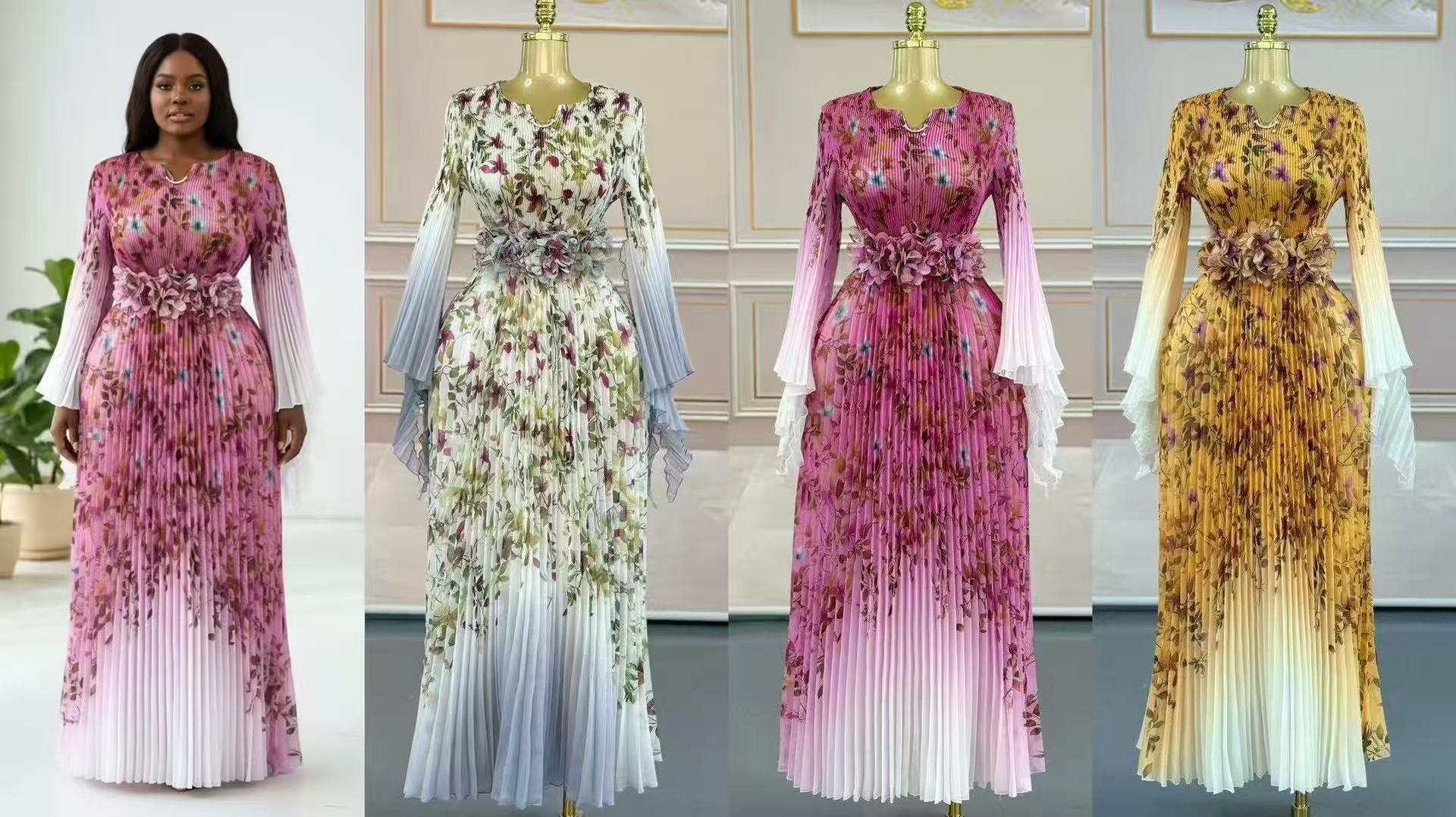 Miyake 2025 robe africaine élégante robe d'automne nouveau tempérament célébrité taille mode robe longue vêtements pour femmes