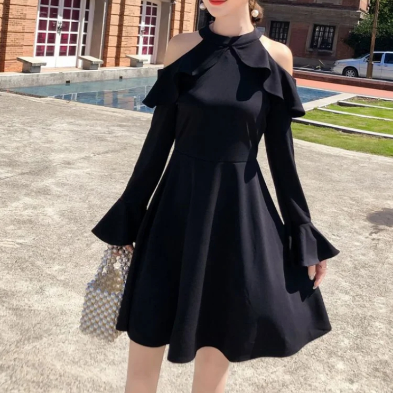 Robe noire sexy à manches longues pour femmes, robes pour femmes, tendance sensuelle, chic et élégante, azole Curvy, nouveau dans Hot Designer X G
