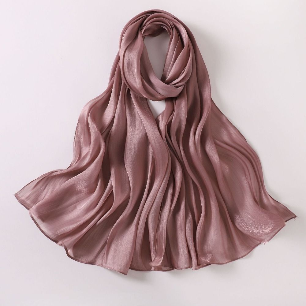 Écharpe en Soie Unie de Haute Qualité, Voile Hijab en Mousseline Brillante, Longue Écharpe Douce pour le Ramadan et l'Extérieur