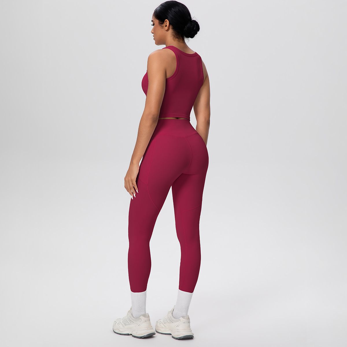 Leggings de Sport ensemble de Yoga femmes couleur unie sensation nue débardeur gilet de Yoga séchage rapide pêche fesses poches pantalon ensemble de Yoga