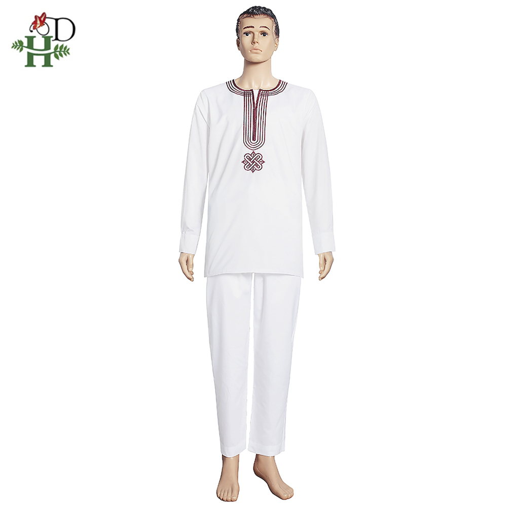 H & D-Vêtements traditionnels africains brodés pour hommes, Dashiki Agbada, tenue Ankara, chemise et pantalon de couverture, ensembles musulmans trempés, 3 pièces