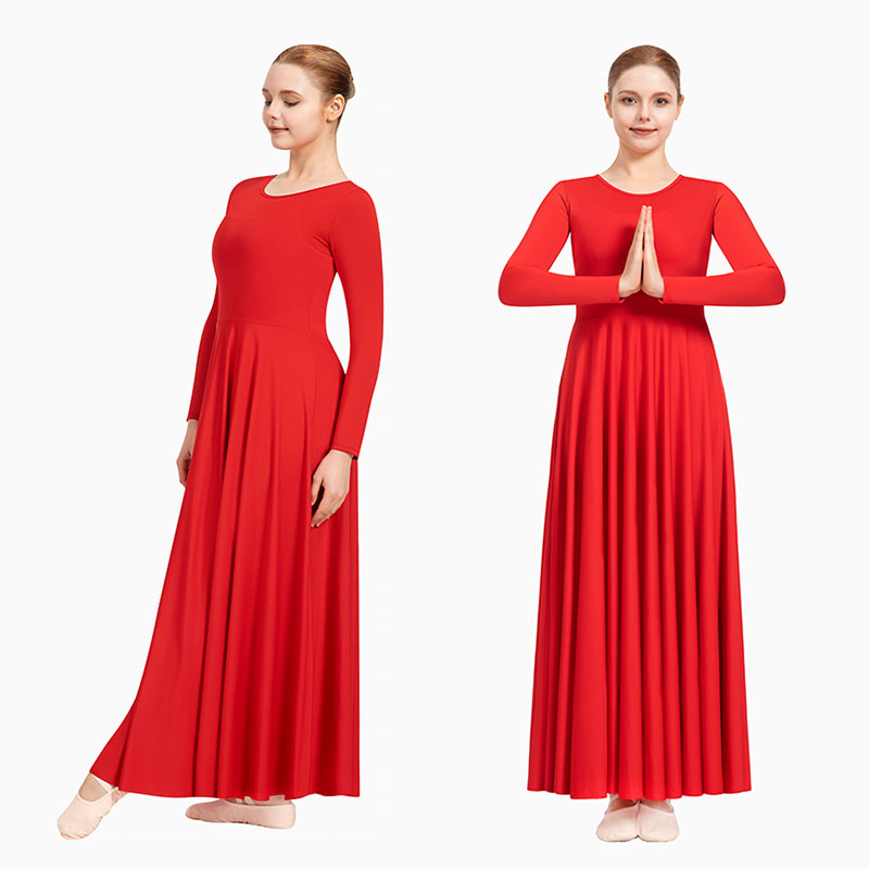 Robe de danse d'éloge à manches longues pour femmes, coupe ample, pleine longueur, vêtements de danse lyrique liturgique pour église, Costume de culte