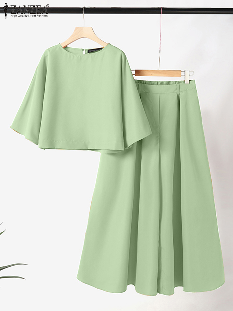 ZANZEA femmes casual 2 pièces pantalon ensembles ample 3/4 manches hauts pantalons à jambes larges 2 pièces tenues couleur unie mode trajet survêtements