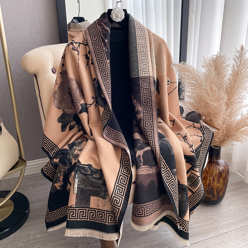 Nouveau 2025 femmes marque encre lavage peinture écharpe de luxe automne hiver chaud châles imprimer écharpe Pashmina Mujer Femme Foulard Bufanda