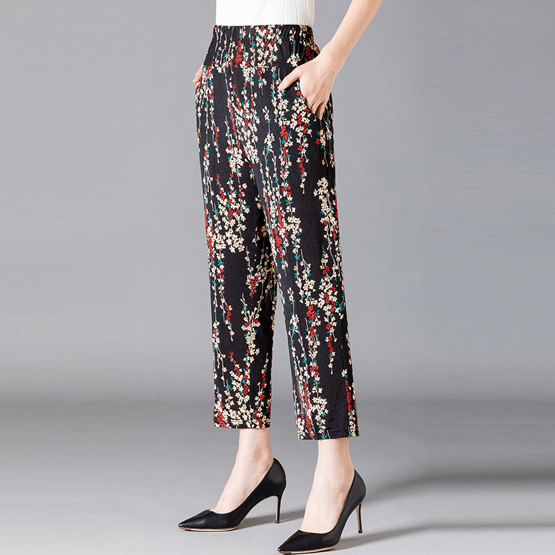 XL-8XL grande taille femmes sarouel décontracté élastique taille haute pantalon imprimer moyen âge femmes pantalon droit ample maman pantalon