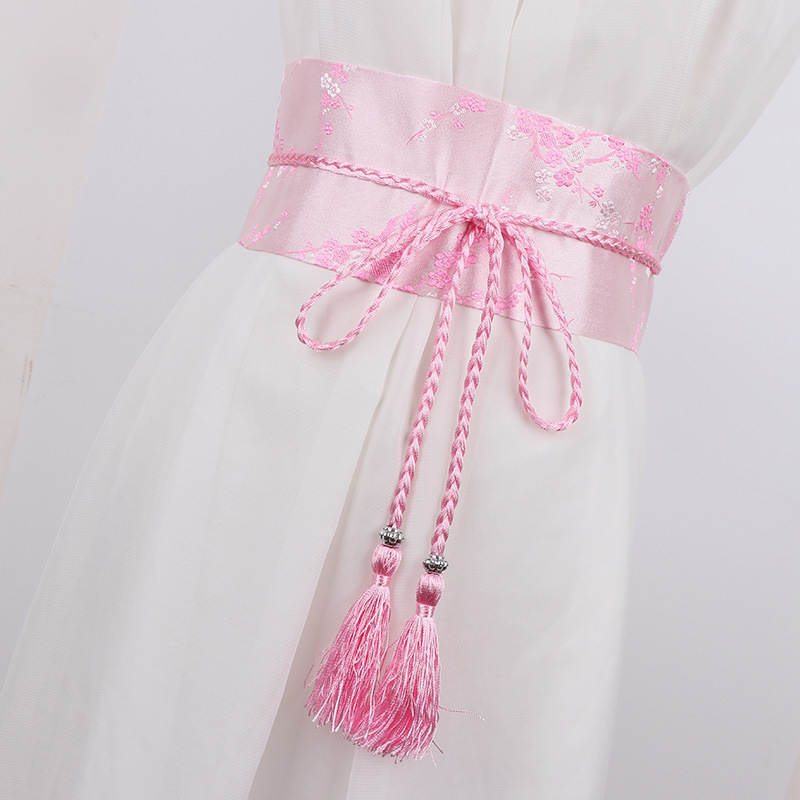 Ceinture brodée florale Vintage pour femmes, élégante, Style chinois, nœud papillon, ceinture enroulée avec glands pour vêtements habillés