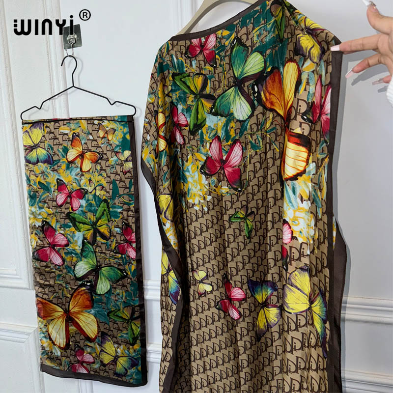 WINYI-Robes africaines surdimensionnées pour femmes musulmanes, imprimé Boho, Dashiki, Abaya, Dubaï, Design de taille libre avec écharpe, Mode