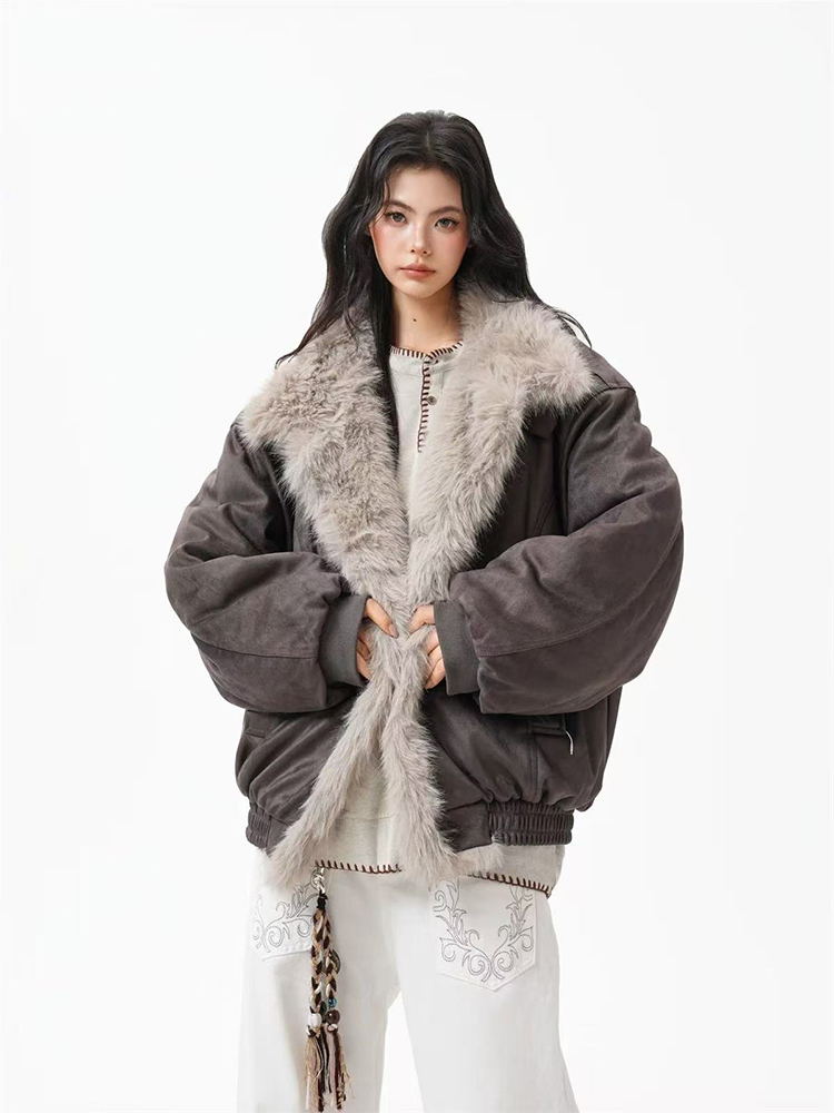 Parka à col en fourrure pour femme, Streetwear américain ample, manteaux polaires, Bf Harajuku, simple boutonnage, vêtements d'extérieur chauds, Y2K, nouvelle collection hiver