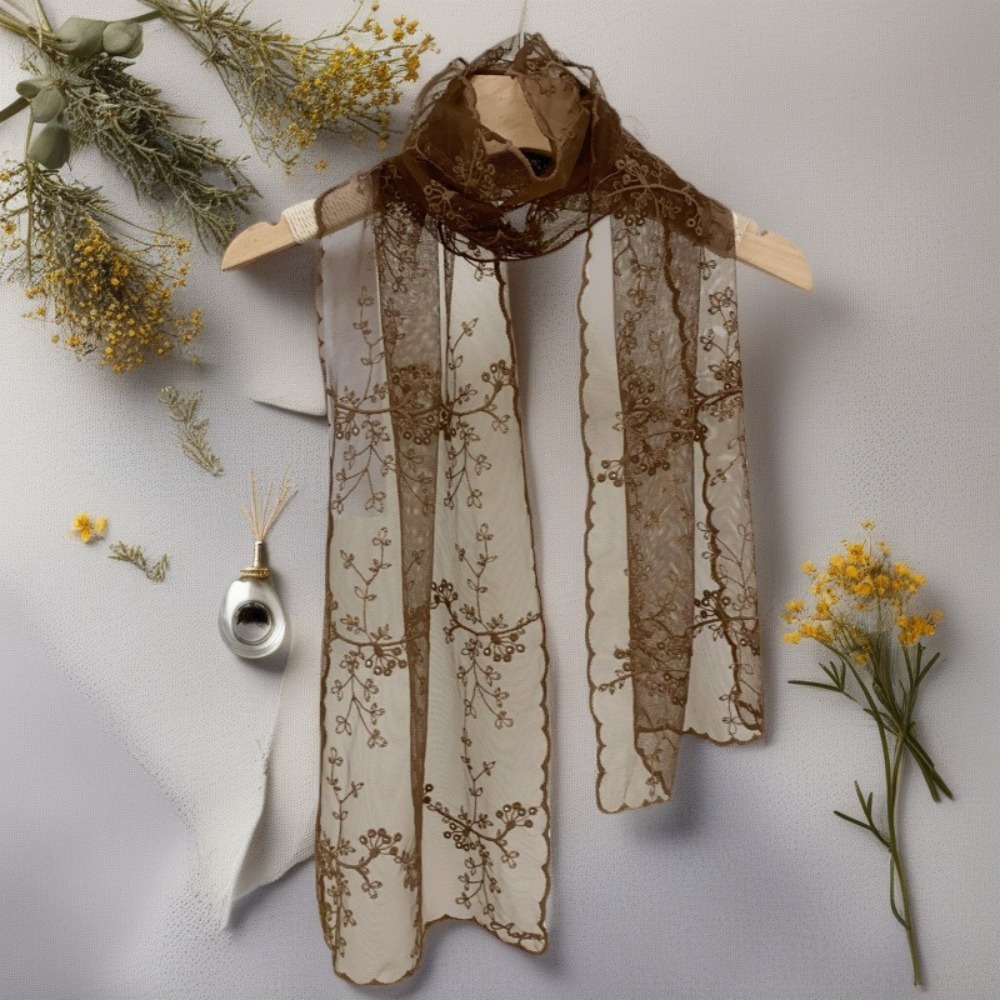 Écharpe littéraire rétro en dentelle pour femmes, Version coréenne, châle de protection solaire à fleurs brodées, longue foulard féminin