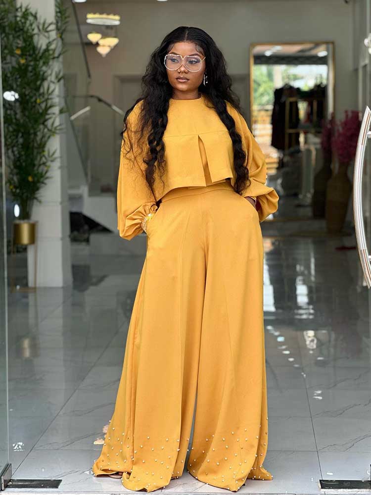 Vêtements de printemps pour femmes, ensemble 2 pièces, tenue pour femmes, manches lanternes, costume avec pantalon large et haut, ensembles élégants pour dames