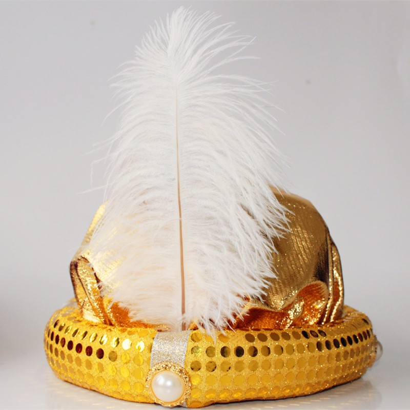 Turban plissé arabe pour hommes, coiffure enveloppante pour Halloween, chapeau de Prince arabe Aladdin doré, casquette de mascarade Cosplay, accessoire de déguisement