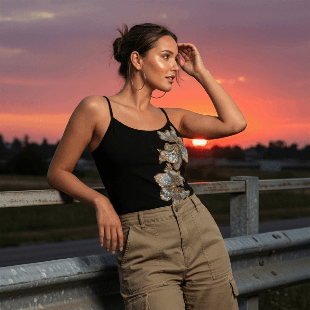 Débardeurs décontractés vintage d'été noirs sans manches pour femmes, coupe ajustée, imprimé floral, hauts camisole printemps-été