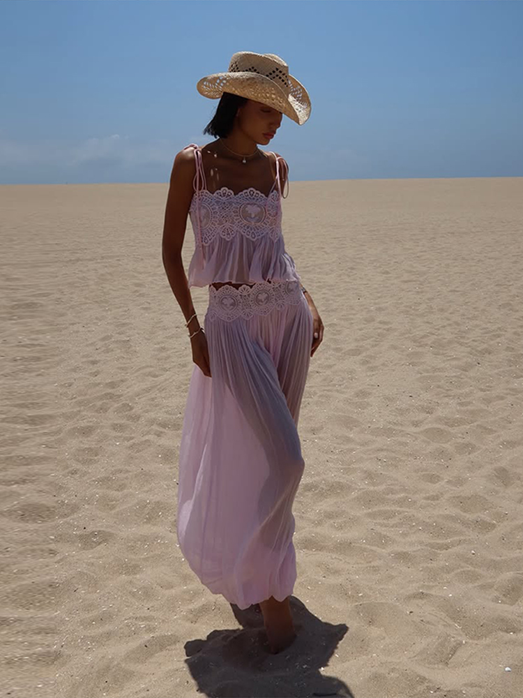 Ensemble jupe et haut imprimé sexy pour femme, haut sans manches et longue jupe, tenue de vacances tendance été 2026 pour femme