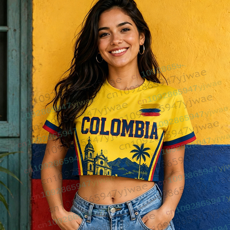 Maillot de football pour femmes et hommes, style cheerleader, Colombie, crop top, décontracté, streetwear, plage, pour les fans de football