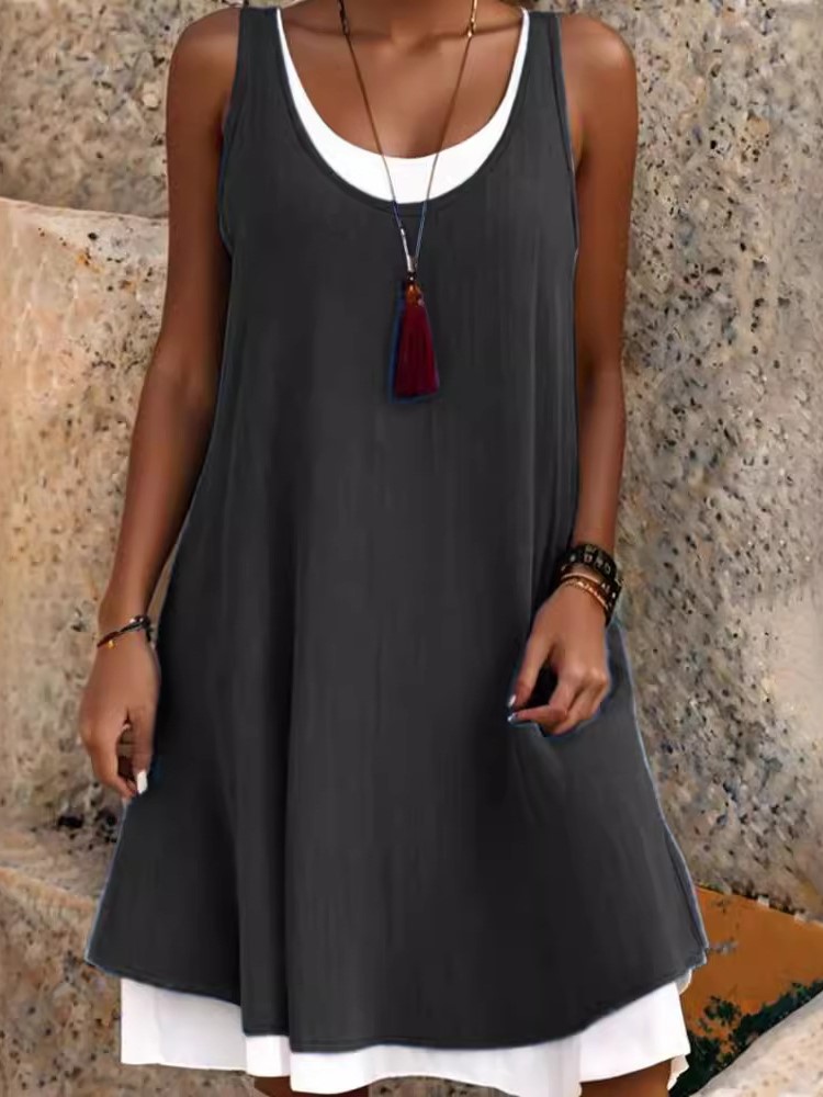 Robe verte décontractée pour femmes, faux deux pièces, robes élégantes, mode féminine, bureau, vacances, robe de plage, été, nouveau