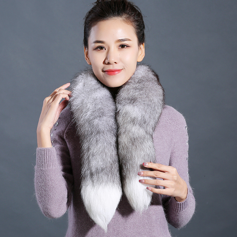Véritable fourrure de renard naturelle écharpe fourrure classique cordon queue de renard hiver femmes hommes col de fourrure naturelle cou plus chaud col de fourrure 90 cm