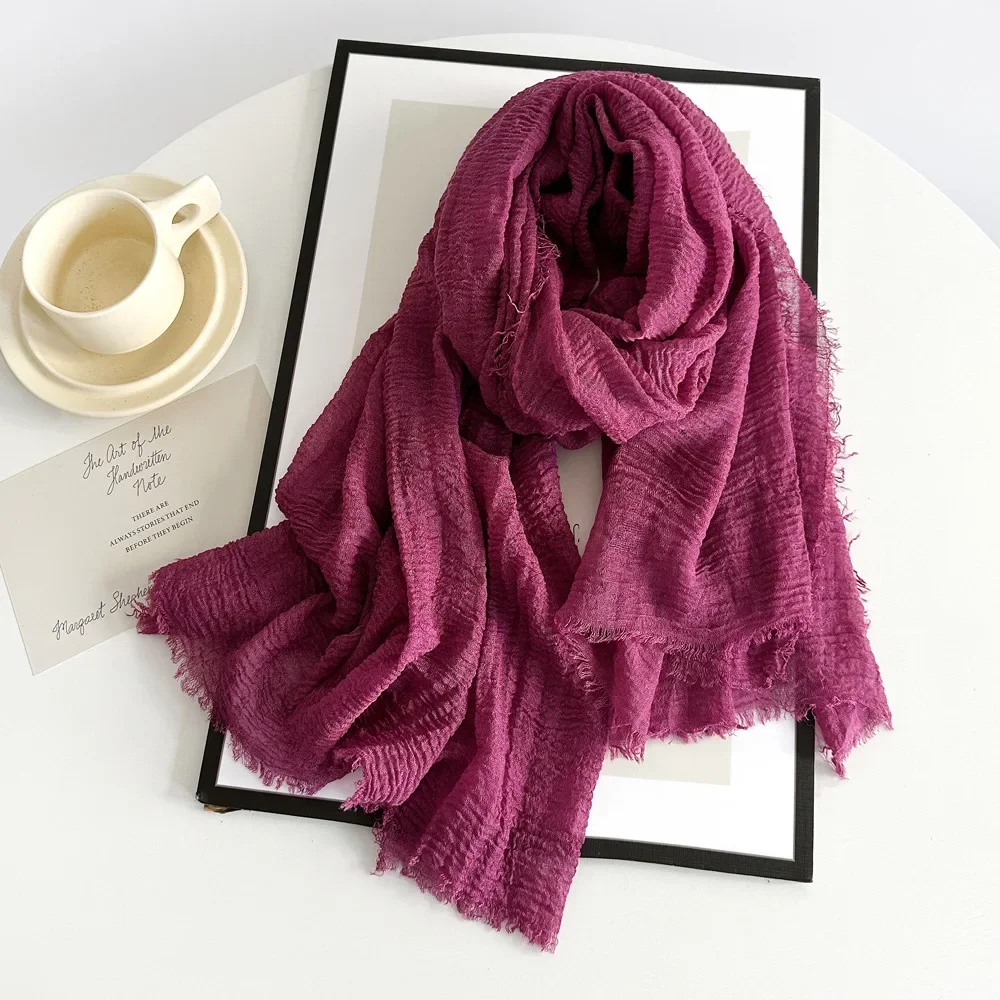 Femmes coton lin écharpe châle Hijab musulman Long foulard foulards bandeau solide foulards femme plaine foulard