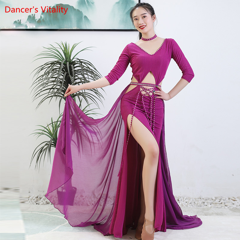 Robes de spectacle de danse du ventre pour femmes, ensemble de vêtements de compétition de danse du ventre, vêtements d'entraînement de danse orientale, robe M,L