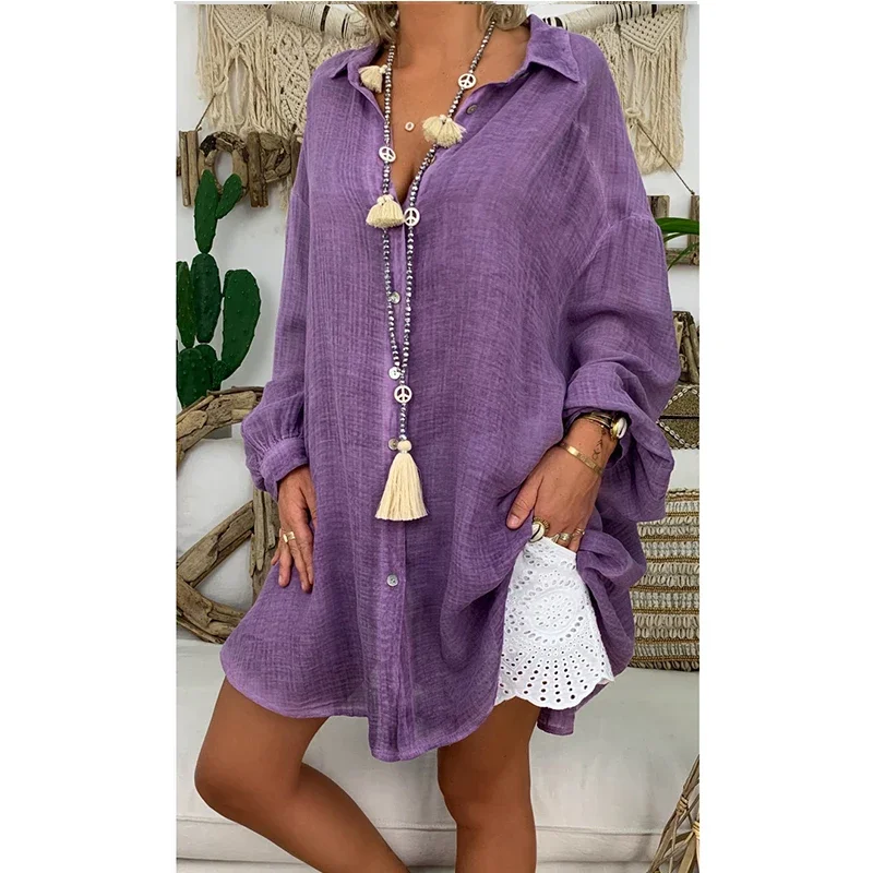 Chemise en lin à manches longues chemise boutonnée blanche chemisier en coton décontracté ample hauts pour femmes Blouses chemises T-Shirts sur mesure