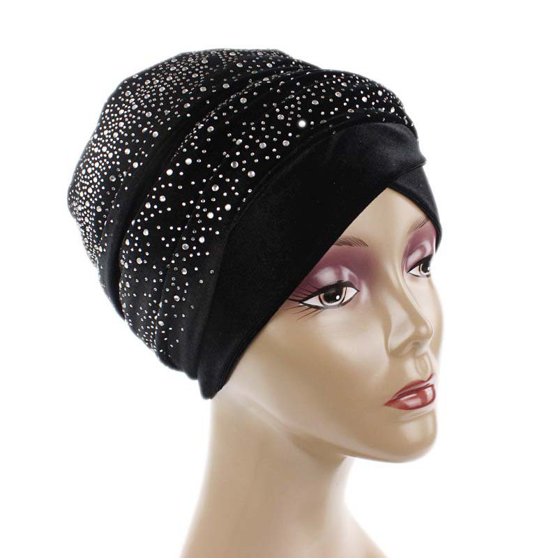 Foulard Hijab Musulman en Velours et Strass pour Femme, Turban Africain Prêt à vitation, Bonnet de Sauna