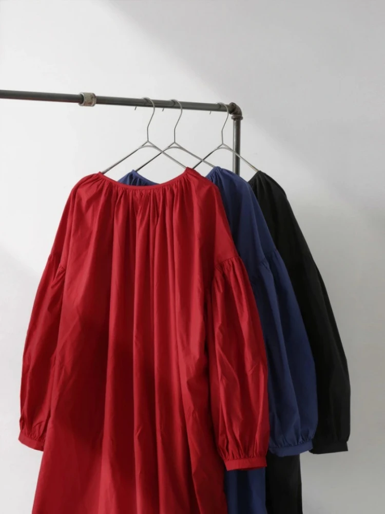 Robe coréenne décontractée, ample, couleur unie, poches, nouvelle mode printemps été, manches lanternes, chemises pour femmes, 2025