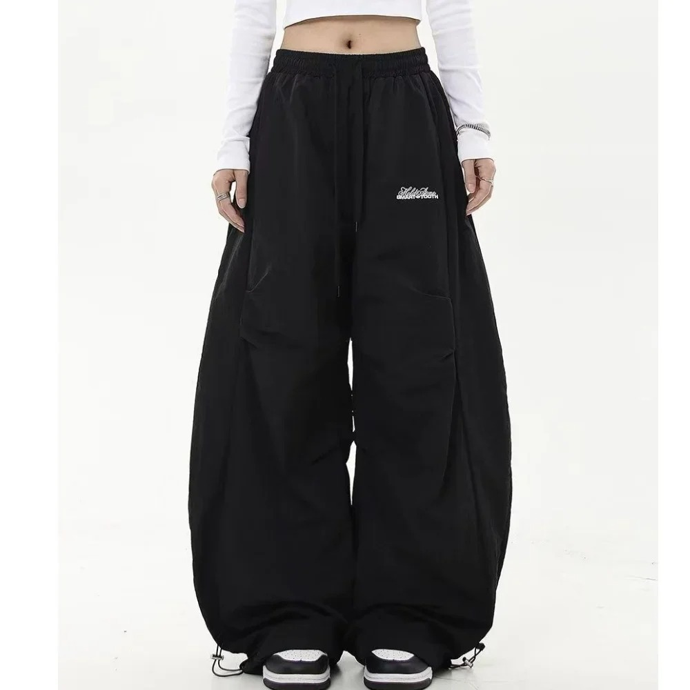 Pantalon de jogging décontracté pour femmes, couleur unie, taille basse, cordon de serrage, jambes larges, Baggy, Streetwear Y2k, survêtement surdimensionné