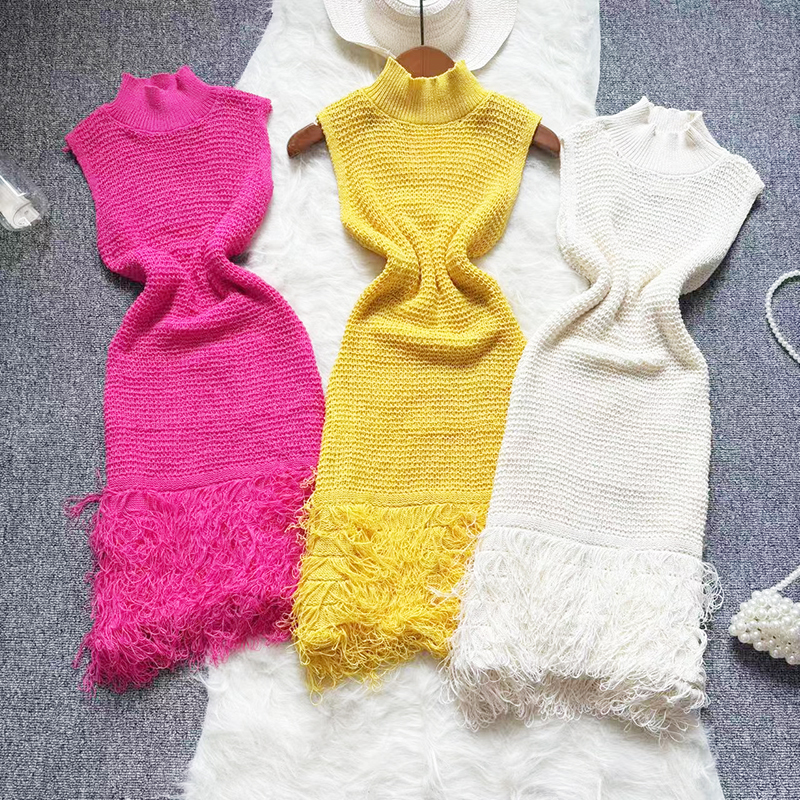 Robe Courte Tricotée à Paillettes pour Femme, Sans Manches, Col Montant, Élastique, Moulante, Style Plage et Streetwear, Mini-Robe Moulante