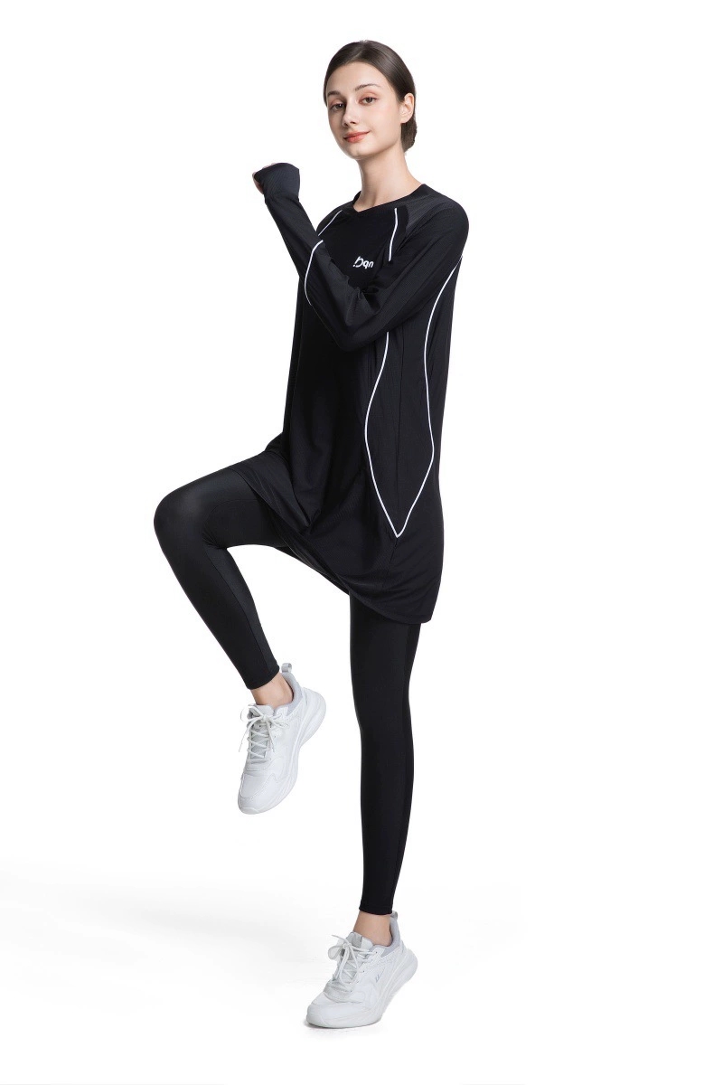 Maillots de bain pour femmes musulmanes, vêtements de sport, vêtements de yoga à manches longues à séchage rapide, style conservateur arabe, pour la course à pied et le fitness en plein air
