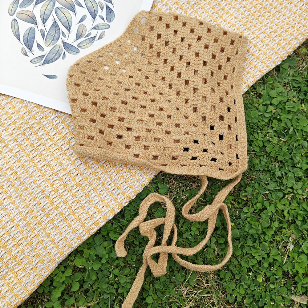 Foulard d'été en tricot crocheté, bandanas ajourés au crochet, écharpes triangulaires vintage, bandeaux et accessoires pour cheveux pour filles et femmes