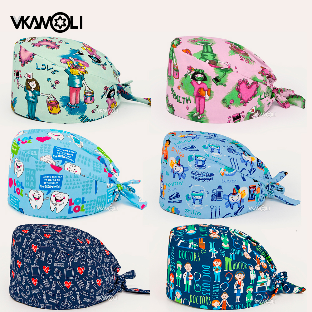 Casquette de chirurgien de protection propre pour femmes et hommes, casquettes imprimées, chapeau de gommage médical, chapeau d'allaitement réglable, casquette de gommage pour cheveux longs
