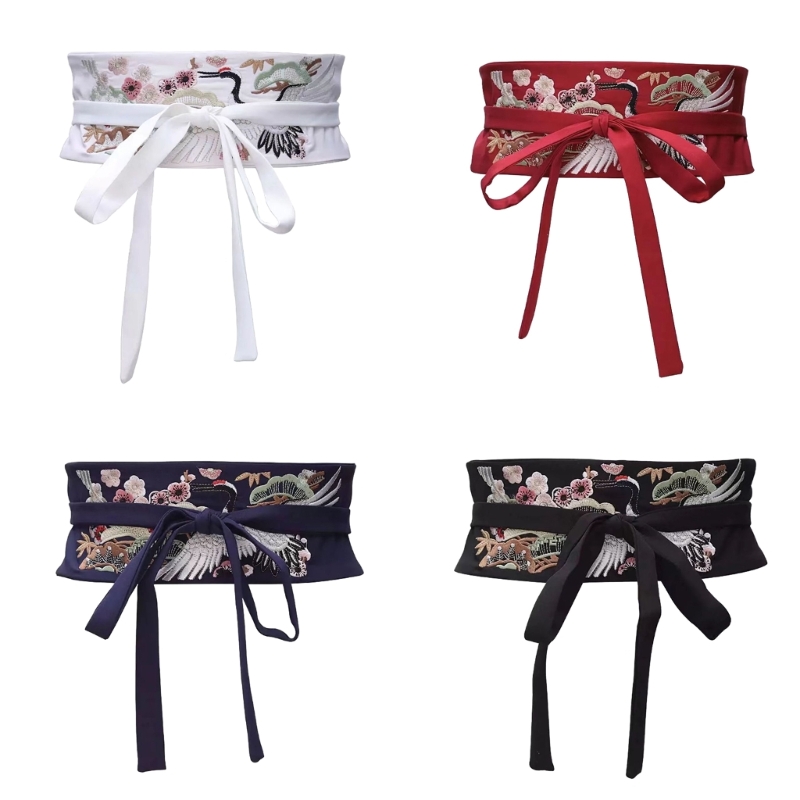 Ceinture Hanfu chinoise large, ceinture à nouer avec broderie chinoise, artisanat grue