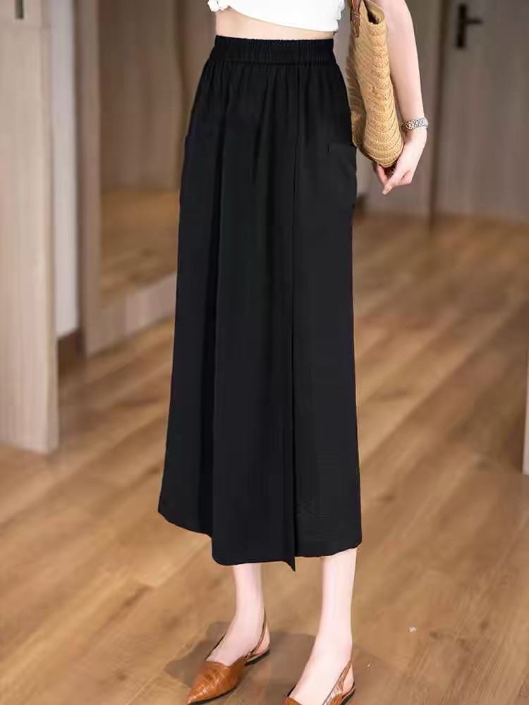 Jupe-pantalon décontractée asymétrique taille haute amincissante, coupe ample, matière fine, style décontracté confortable, pantalon à jambes larges pour grandes tailles