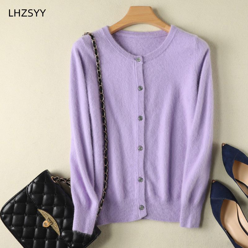 Femmes Cardigan grande taille chaud pur vison cachemire chandails col rond manteau ample femme pull dames veste solide tricot Cardigans