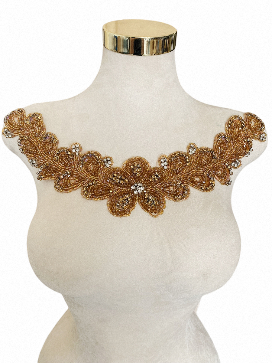 Robe de bal florale de luxe faite à la main avec strass et diamants, matériel à col rond, tissu perlé en Tulle, décoration pour vêtements