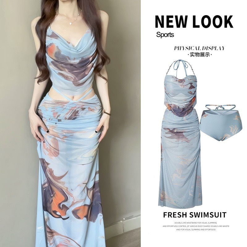 Maillot de bain Bikini pour femmes, ensemble trois pièces avec jupe longue, Sexy, Push-Up, à armatures, pour la plage, les vacances, nouvelle collection 2025
