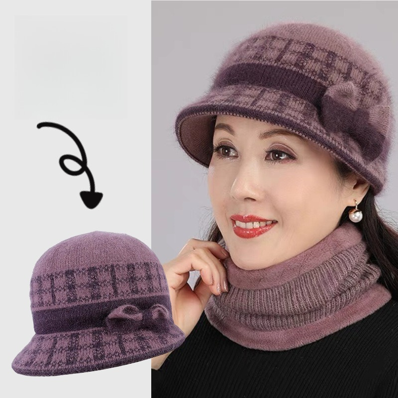 Casquette seau à nœud en forme de dôme pour femme, béret chaud et coupe-vent, à la mode, élégant, pour mère, hiver