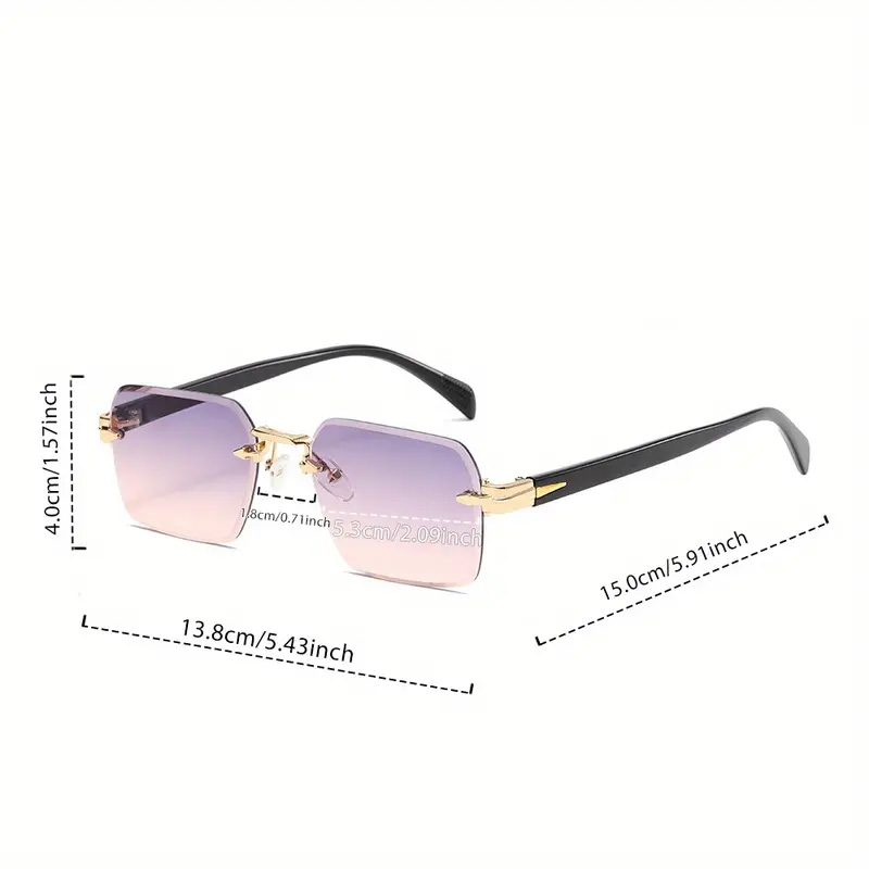 1 paire de lunettes de soleil rectangulaires sans monture, tendance et élégantes, idéales pour les vacances, les fêtes, les cadeaux et les festivals de musique
