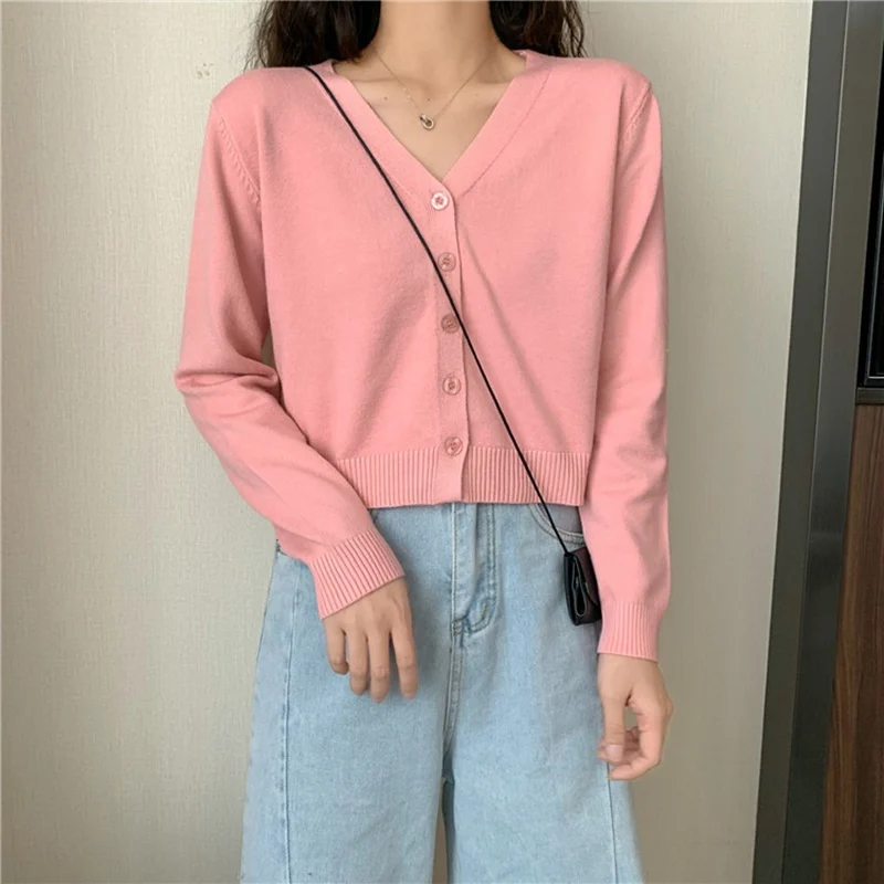 Cardigan multicolore à manches longues pour femmes, pull court, tricoté à la mode, vêtements féminins, hauts doux à col en v, manteau toutes saisons, 2026